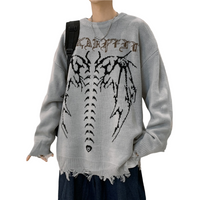Thumbnail for Gothic Bat Skeleton Knitted Sweater - Gray / M