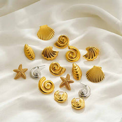 Vintage Stainless Steel Plated Snail Conch Shell Starfish Earrings