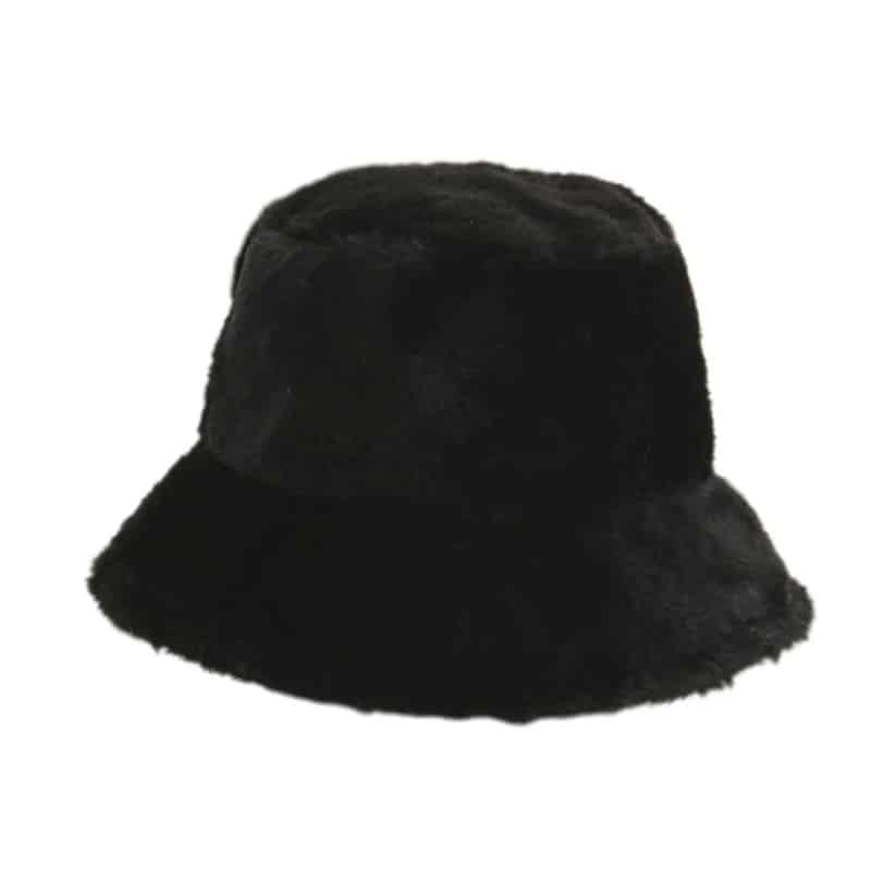 Faux Fur Fluffy Bucket Hat - Black