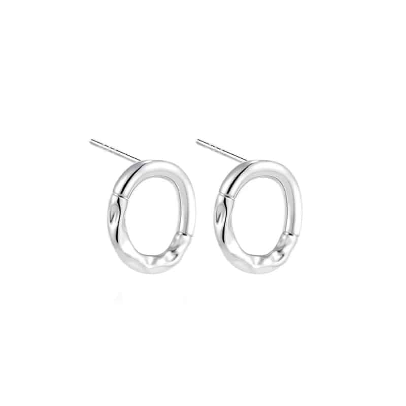 Irregular Round Stainless Steel Hammered Stud Hoop Earring