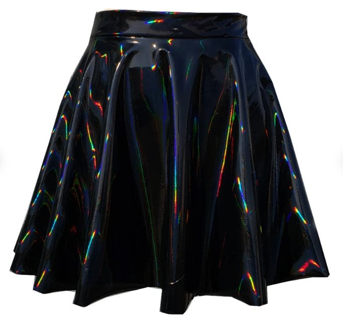 Gothic Holographic Rainbow PVC Vinyl Rave Skirt