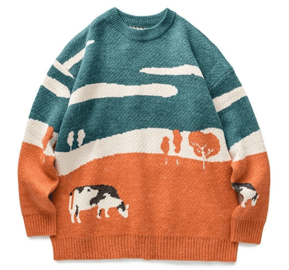 Vintage Prärie Kuh Muster Pullover