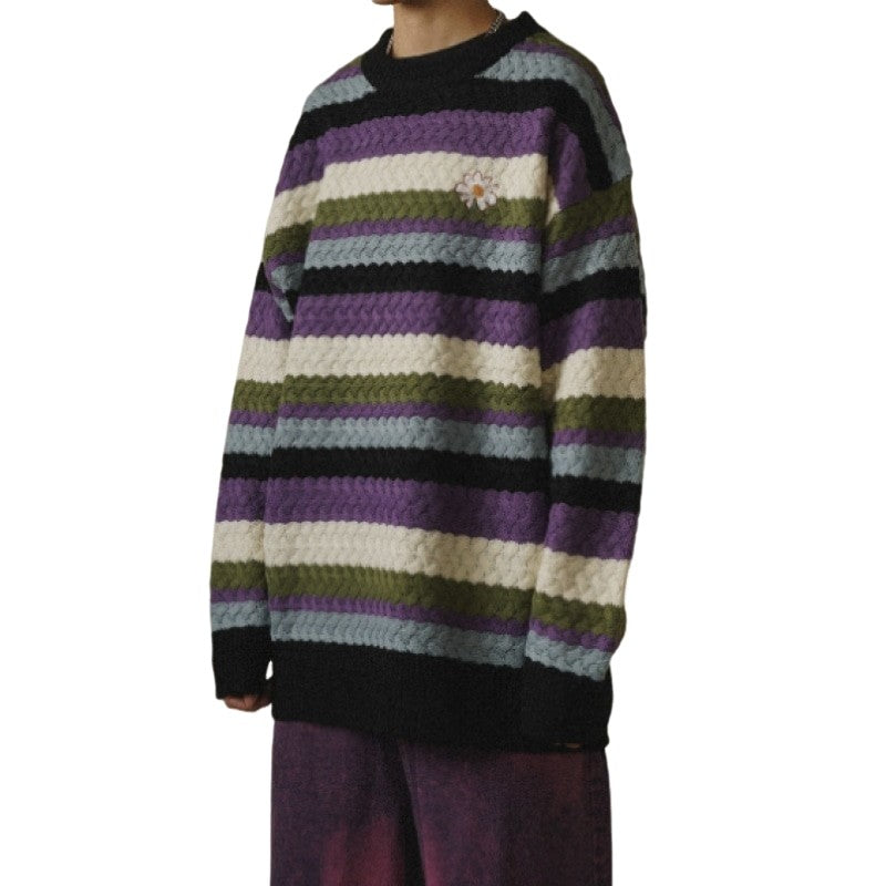 Retro Rainbow Striped Knitted Sweater