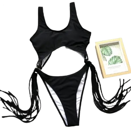 Black One-Piece High Cut Swimsuit