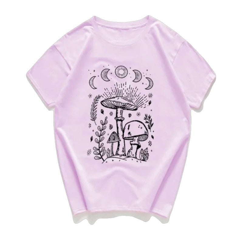 Mushrooms And Moon Oversize T-shirts - Pink / M