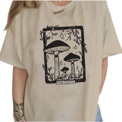 Mushroom Tarot Card the Earth Oversize T-Shirt - Khaki / XS