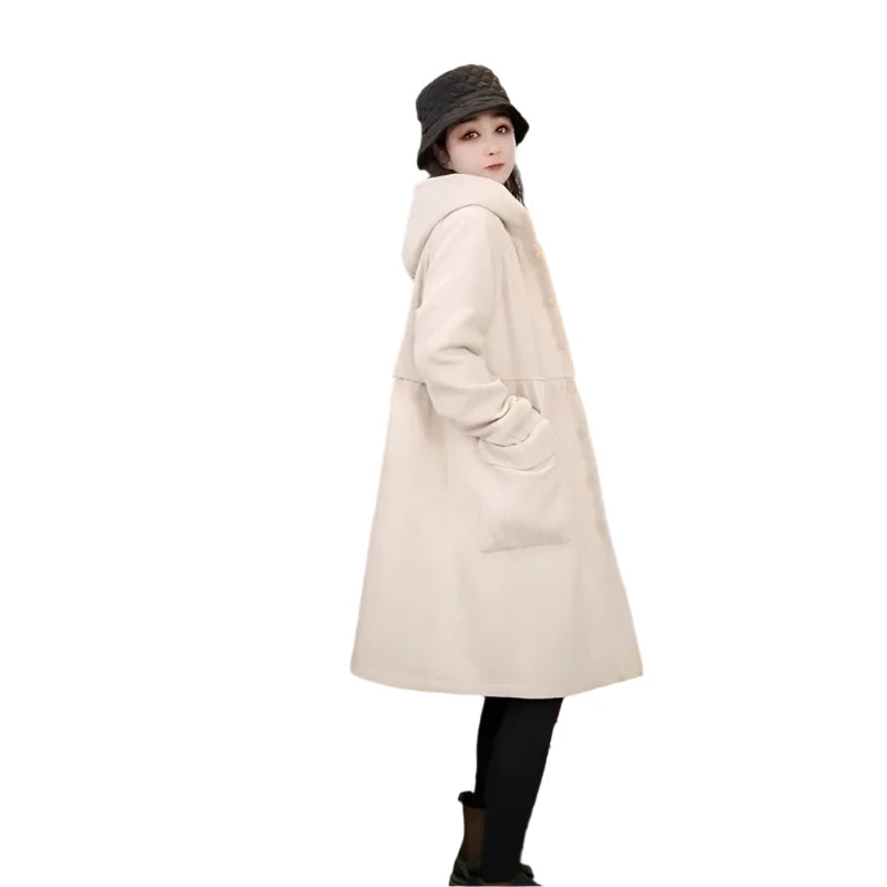 Long Loose Pocket Corduroy Hooded Thick Coat