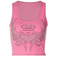 Thumbnail for Heart And Crown Sleeveless Crop Top - Pink / S - crop top
