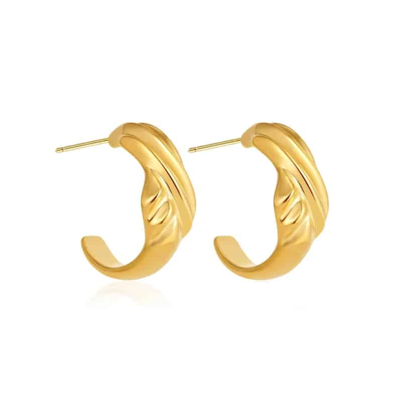 Irregular Round Stainless Steel Hammered Stud Hoop Earring