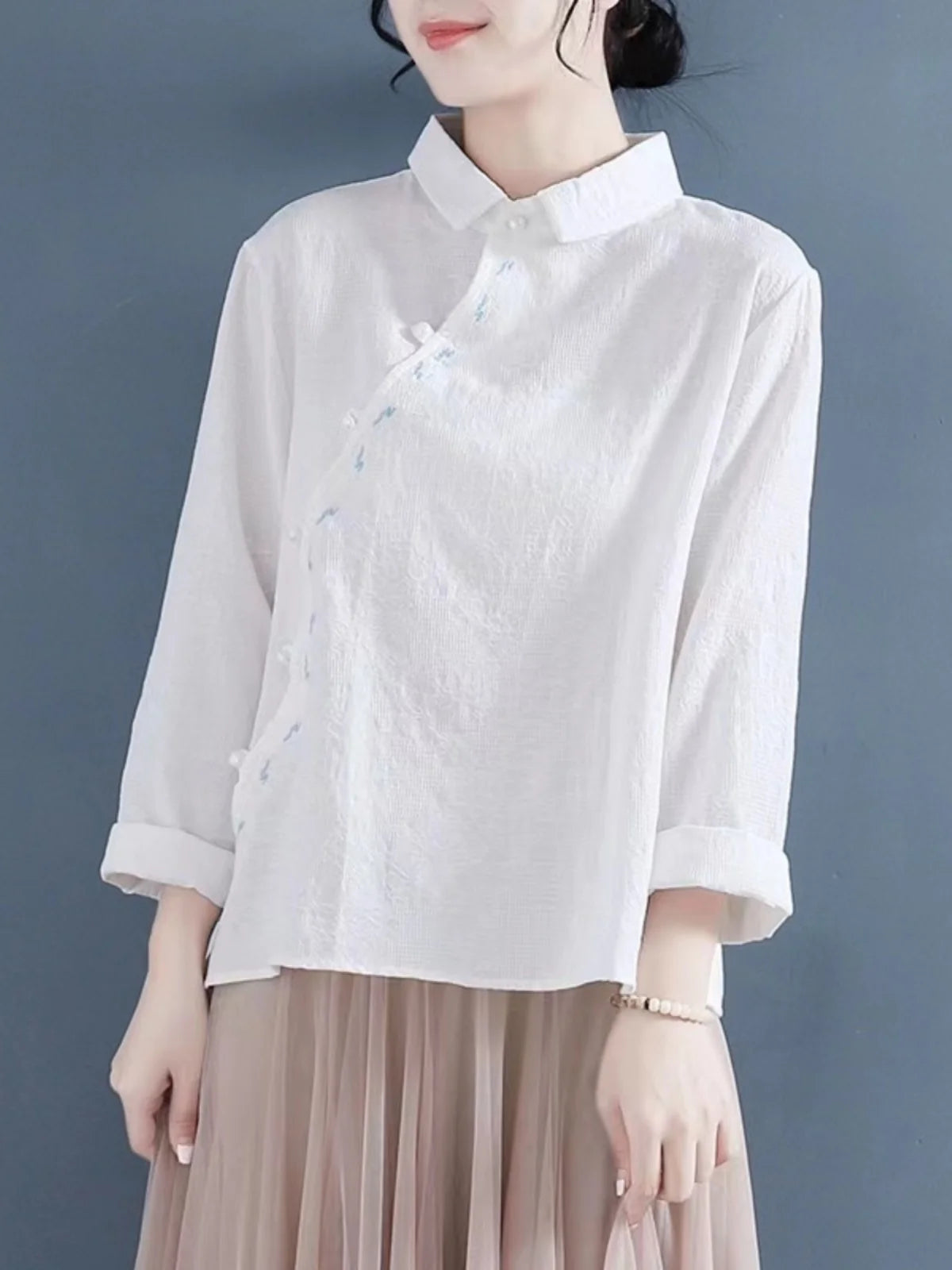 Tang Suit Wear Shirts Chinese Style Cotton And Linen Hanfu Top - view 5