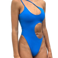 Thumbnail for Solid One Piece Hollow Out Monokini - Royal Blue / S -