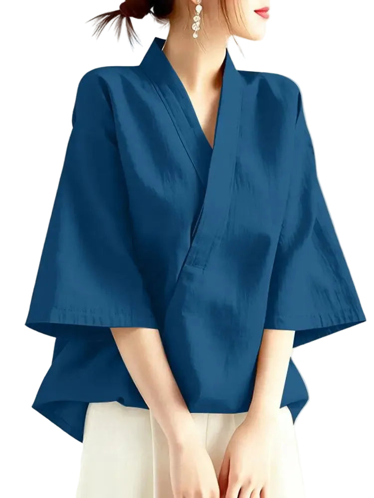 Harajuku Japandi Linen Cotton Blouse - Back View | Urban Wear Outsiders