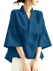 Harajuku Japandi Linen Cotton Blouse - Back View | Urban Wear Outsiders