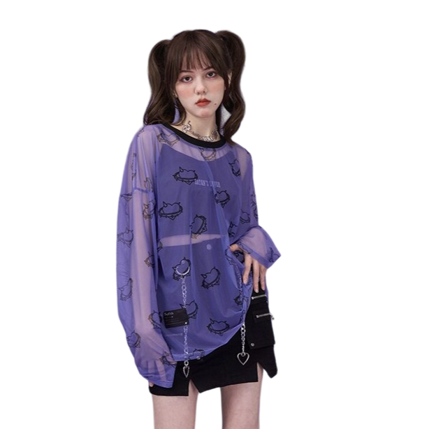 Harajuku Mesh Transparent T-Shirt - One Size / Purple