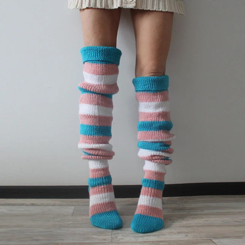 Striped Knitted Knee Leg Warmers Socks