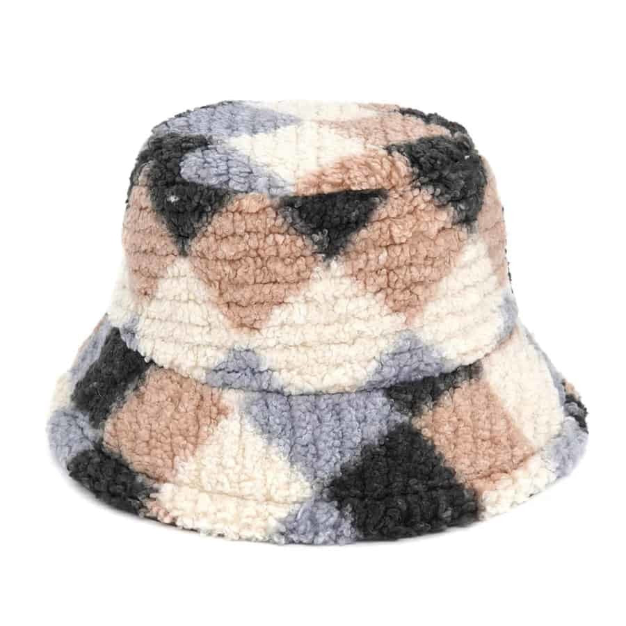 Plaid Pattern Wool Bucket Hat - Beige Black