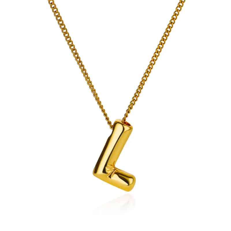 Chunky Alphabet Letter Initials Stainless Steel Plated Pendant Necklace