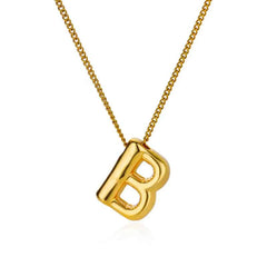 Chunky Alphabet Letter Initials Stainless Steel Plated Pendant Necklace