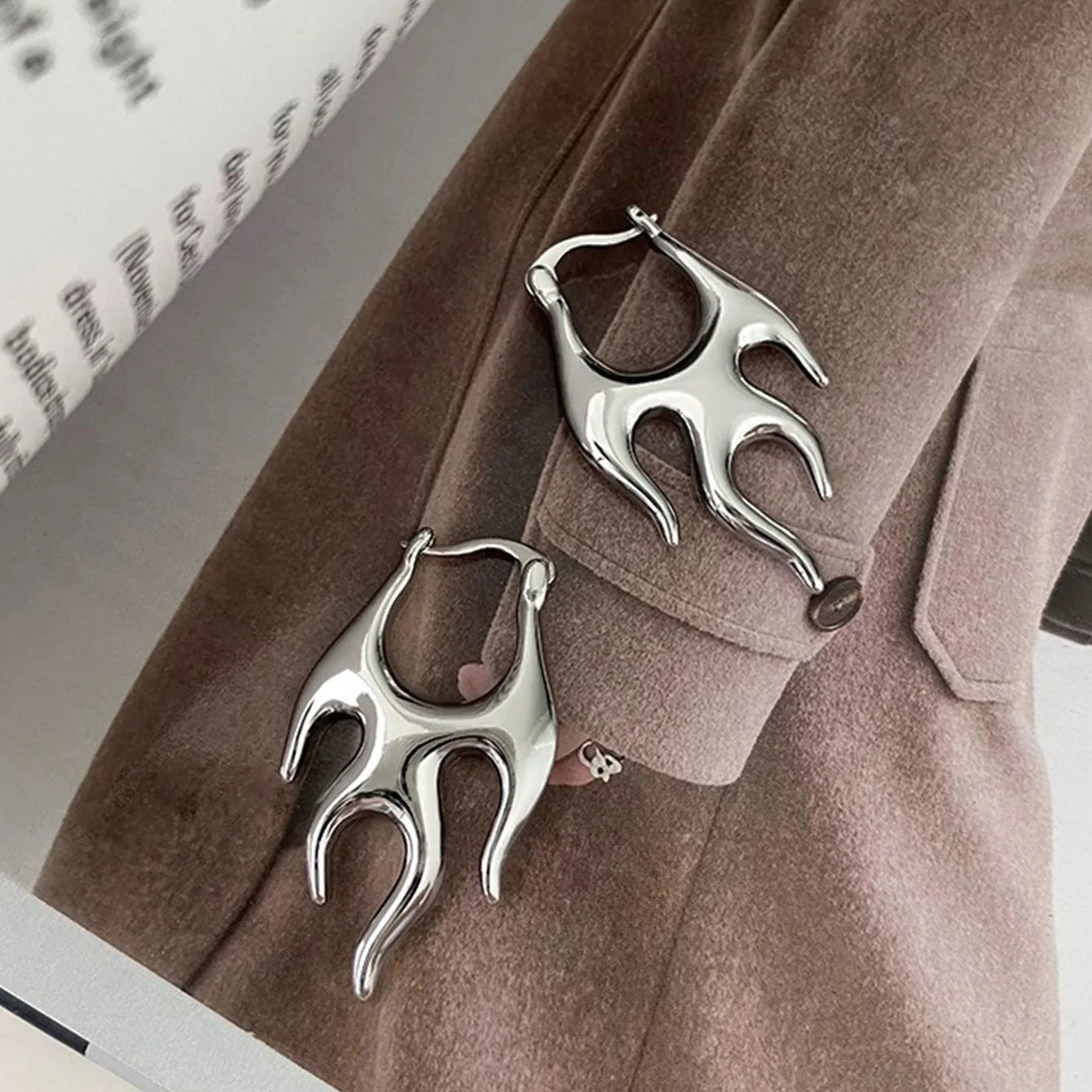 Aesthetic Stainless Steel Irregular Fire Hoop Earrings