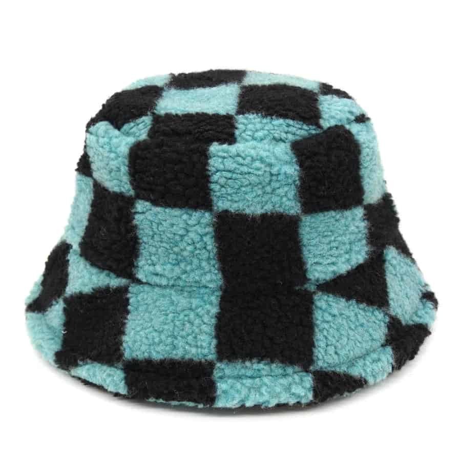 Plaid Pattern Wool Bucket Hat - Blue Black
