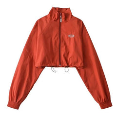 Cropped Windbreaker Long Sleeve Jacket - Red / S