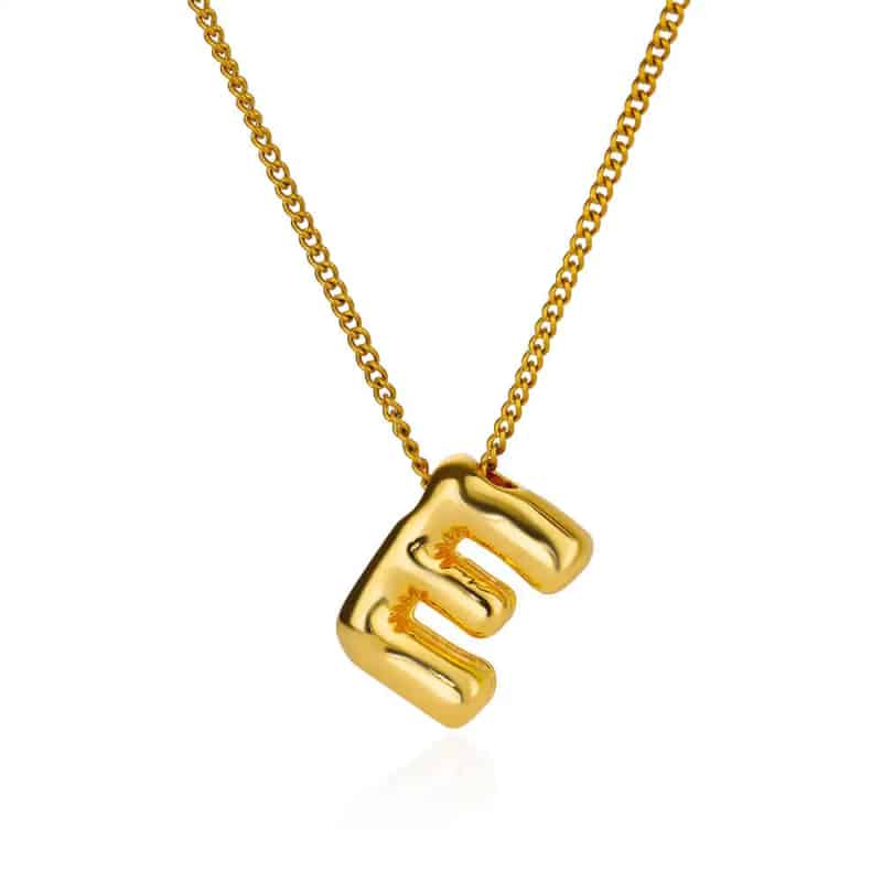 Chunky Alphabet Letter Initials Stainless Steel Plated Pendant Necklace