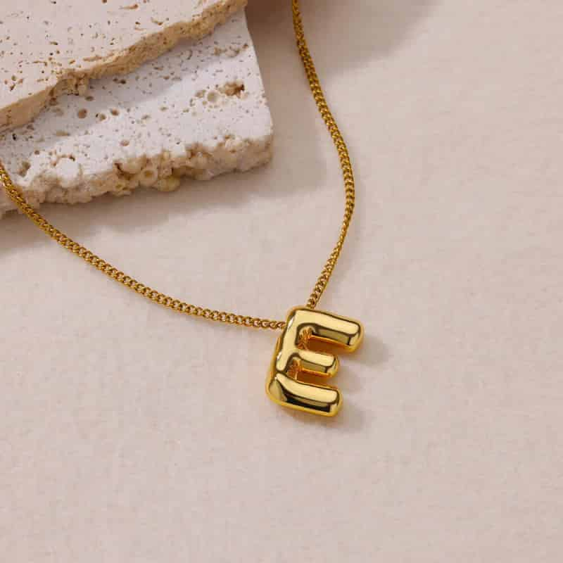 Chunky Alphabet Letter Initials Stainless Steel Plated Pendant Necklace