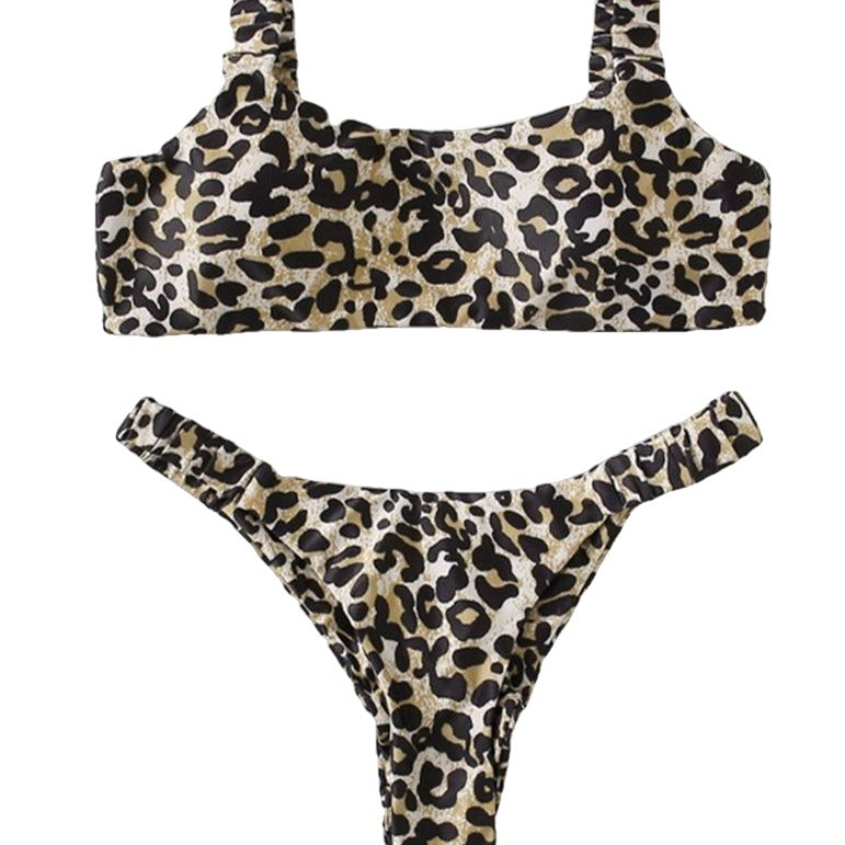 Leopard Thong Bikini - Brown / S