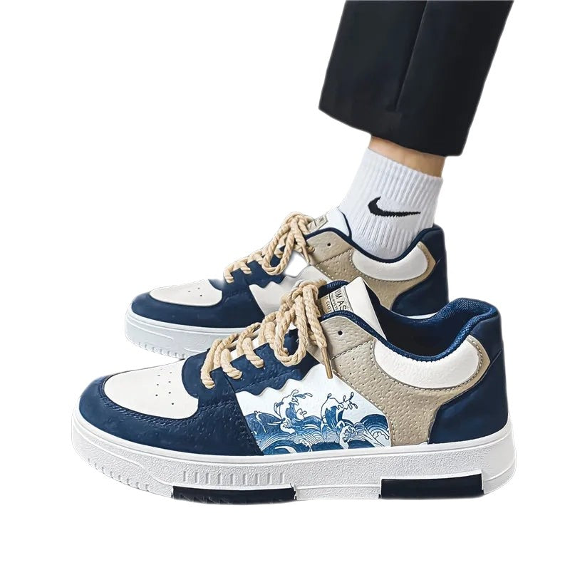 Wave Skate Lace Up Anti Slip Sneakers - Dark Blue / 39
