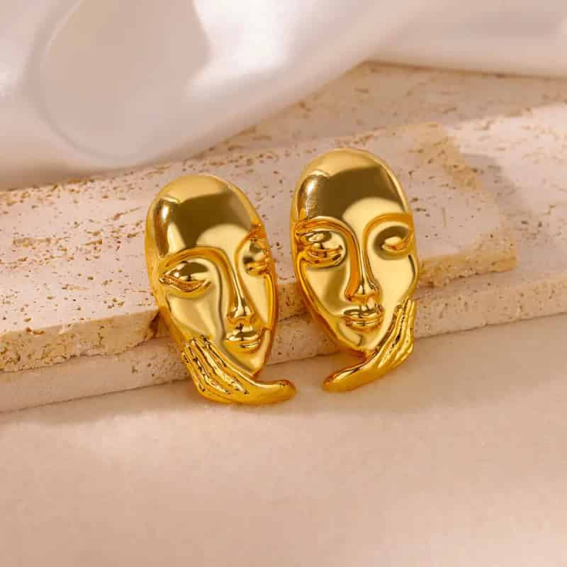 Stainless Steel Irregular Face Shaped Stud Earrings