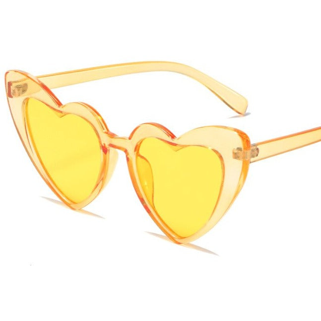 Heart Shape Sunglasses Glitter Frame Sun Shades - Orange /