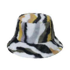 Print Faux Fur Fluffy Bucket Hat