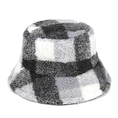 Plaid Pattern Wool Bucket Hat - Dark Grey