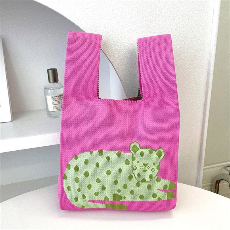 Mini Leopard Pattern Knot Wrist Bag Handbag - Pink