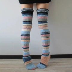 Knitted Striped Knee High Wool Socks