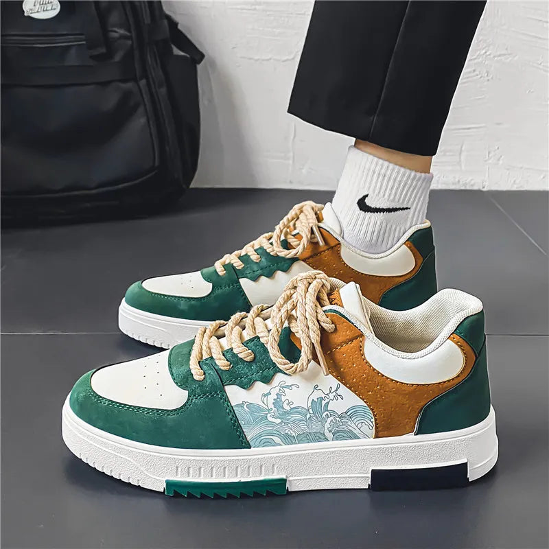 Wave Skate Lace Up Anti Slip Sneakers - Green / 39