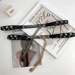 PU Leather Punk Chain Thin Buckle Belt