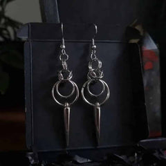 Stainless Steel Gothic Double O Ring Spike Dangle Earrings