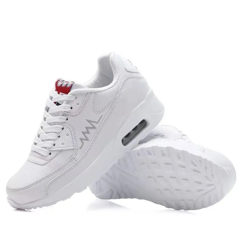 Platform PU Vegan Lace Up Sneakers - White Grey / 34