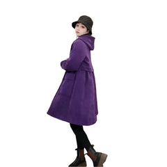 Long Loose Pocket Corduroy Hooded Thick Coat