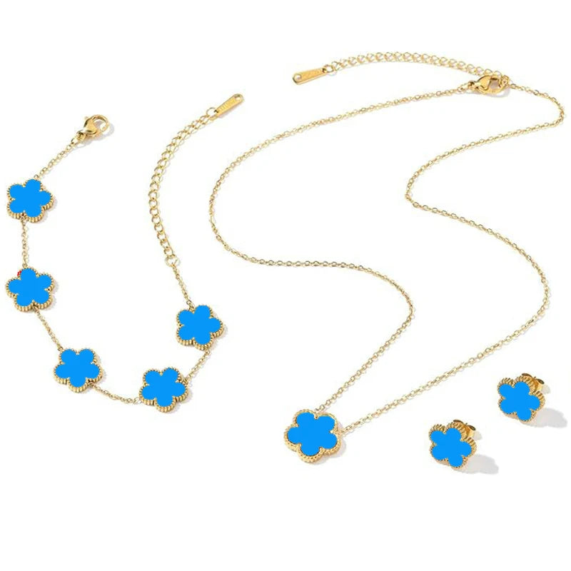 Clover Leaf Petals Plated Stainless Steel Necklace