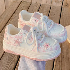 Pink Velvet Star Sneaker Chunky Sole Pastel
