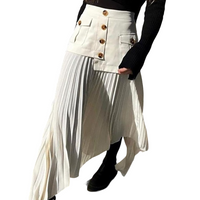 Thumbnail for Pleated Irregular Solid Color Long Skirt - White / S