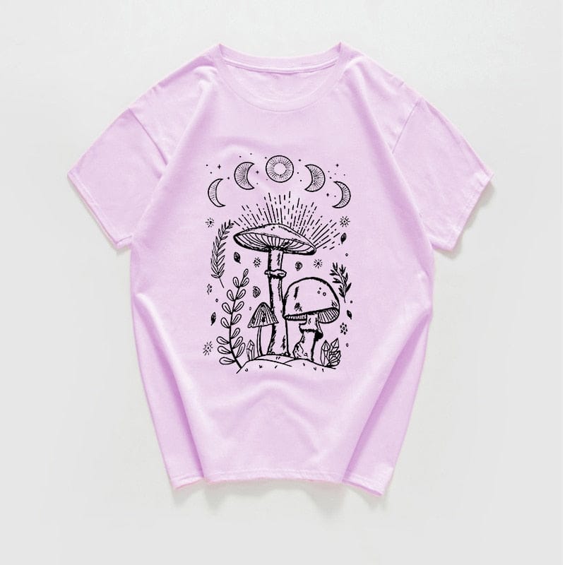 Pilze und Mond bedruckte Harajuku-T-Shirts