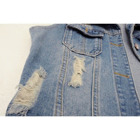 Thumbnail for Sleeveless Slim Hole Jeans Vest - Denim