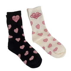 Long Cotton Lolita Socks with Red Hearts and Solid Color