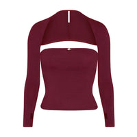 Thumbnail for Square Neck Long Sleeve Solid Color Cropped Top - Red / S