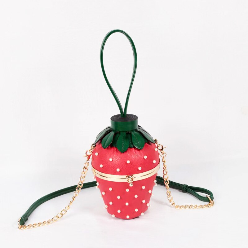 Strawberry Crossbody Chain Shoulder Handbag - Red
