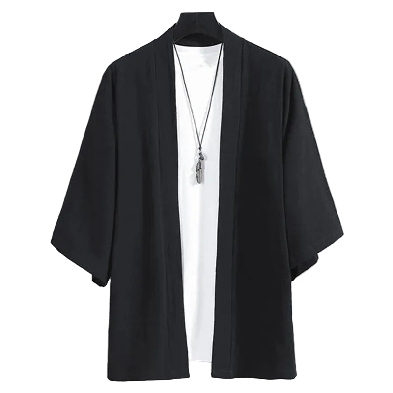 Harajuku Japandi Kimono Haori Noragi Linen Cotton Kimono Jacket (Shirt) V20 - Front View | Urban Wear Outsiders