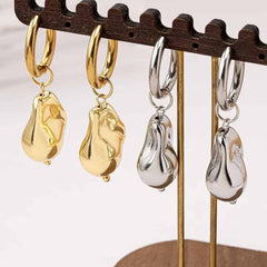 Retro Irregular Stainless Steel Drop Hoop Earrings